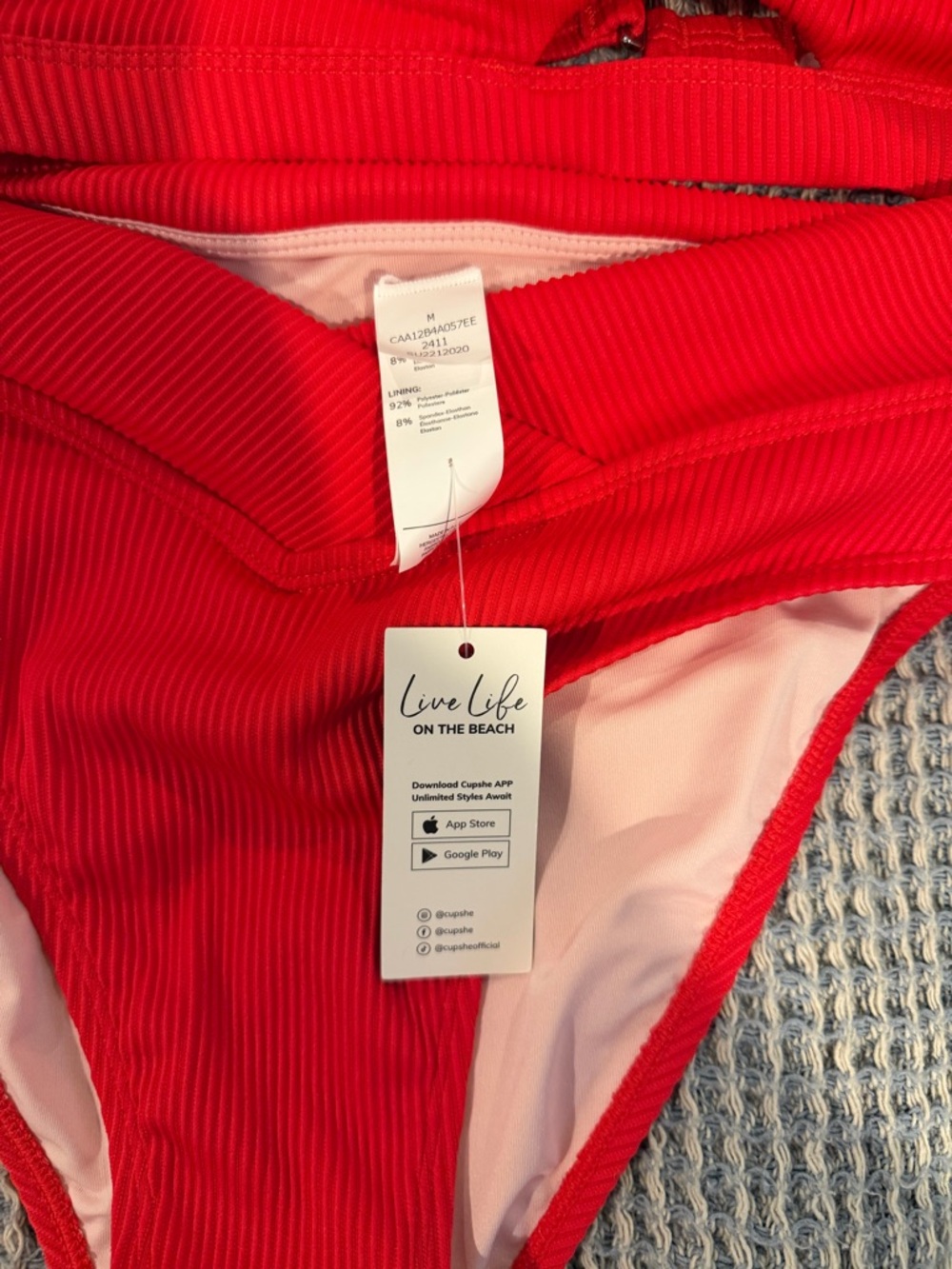 Cupshe Red Ribbed Two-Piece Bikini Set - Picture 4 of 4